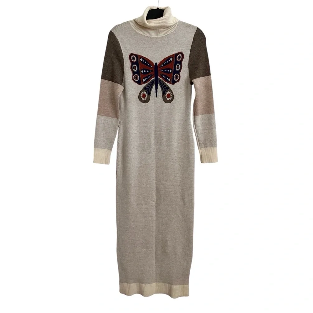 RARE Sugarhigh Lovestoned Mariposa Butterfly Turtleneck Wool Sweater Dress Large - Picture 4 of 15